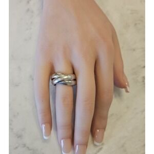 Vintage 925 Sterling Silver Triple Interlocked Trinity Wide Band Ring Size 6.5-7